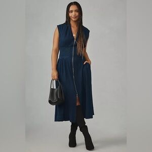 NWOT Tommie Zip-Front Midi Dress from Anthropologie in Navy Blue